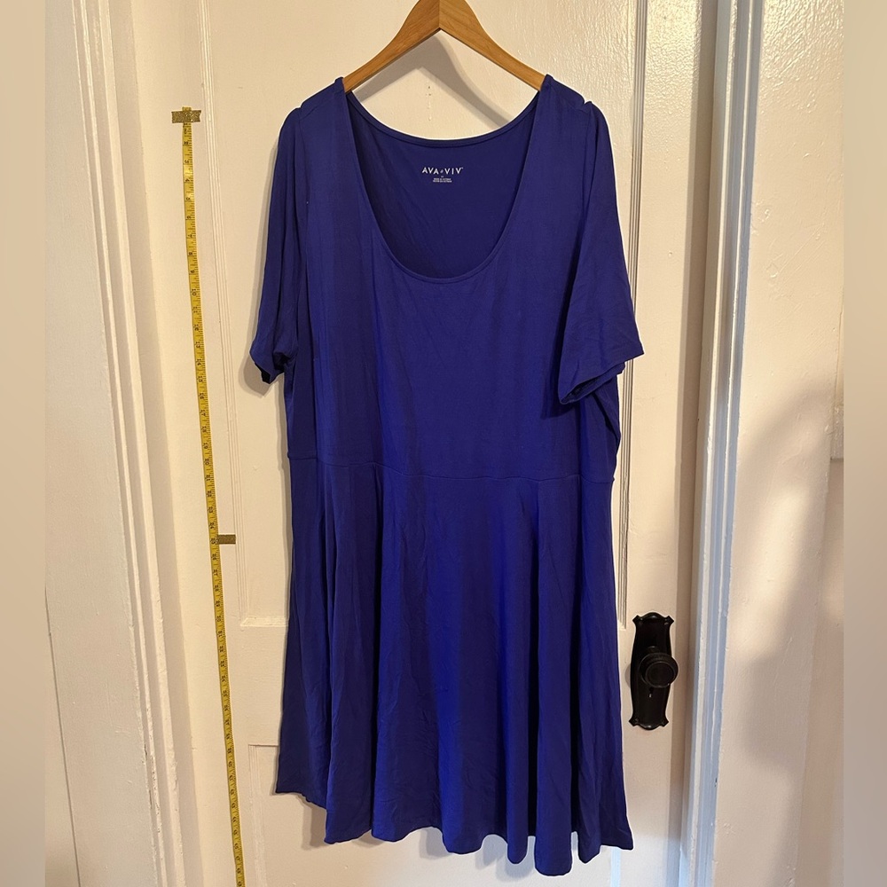 AVA & VIV Women's short sleeve fit and flare dress—purple and black